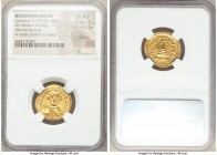 Constans II Pogonatus (AD 641-668). AV solidus (21mm, 4.45 gm, 6h). NGC Choice AU 4/5 - 3/5, clipped. Constantinople, 1st officina. d N CONStAN-tINЧS ...