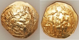 Andronicus II Palaeologus (AD 1282-1328), with Michael IX. AV/EL hyperpyron (24mm, 4.05 gm, 6h). VF, weak strike. Constantinople, ca. AD 1294-1320. Ha...