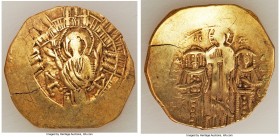 Andronicus II Palaeologus (AD 1282-1328), with Michael IX. AV/EL hyperpyron (25mm, 3.65 gm, 6h). XF, graffiti, flan crack. Constantinople, ca. AD 1294...