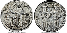 Andronicus II Palaeologus and Michael IX (AD 1294-1320). AR basilicon (22mm, 5h). NGC Choice XF. Constantinople, AD 1304-1320. KYPIЄ-BOHΘЄI, Christ en...