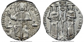 Andronicus II Palaeologus and Michael IX (AD 1294-1320). AR basilicon (19mm, 5h). NGC Choice XF. Constantinople, AD 1304-1320. KYPIЄ-BOHΘЄI, Christ en...