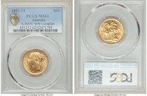 Victoria gold "St. George" Sovereign 1883-M MS62 PCGS, Melbourne mint, KM7, S-3857C. WW complete variety. 

HID09801242017