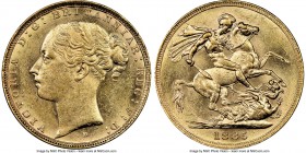 Victoria gold "St. George" Sovereign 1885-M AU58 NGC, Melbourne mint, KM7. Reflective and sharp, conservatively graded. AGW 0.2355 oz. 

HID0980124201...