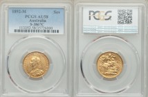 Victoria gold Sovereign 1892-M AU58 PCGS, Melbourne mint, KM10, S-3867C. AGW 0.2355 oz. 

HID09801242017