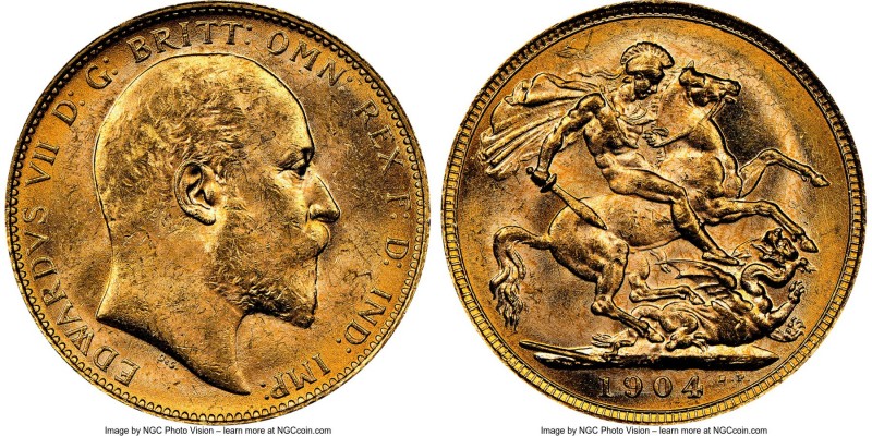 Edward VII gold Sovereign 1904-M MS62 NGC, Melbourne mint, KM15. AGW 0.2355 oz. ...