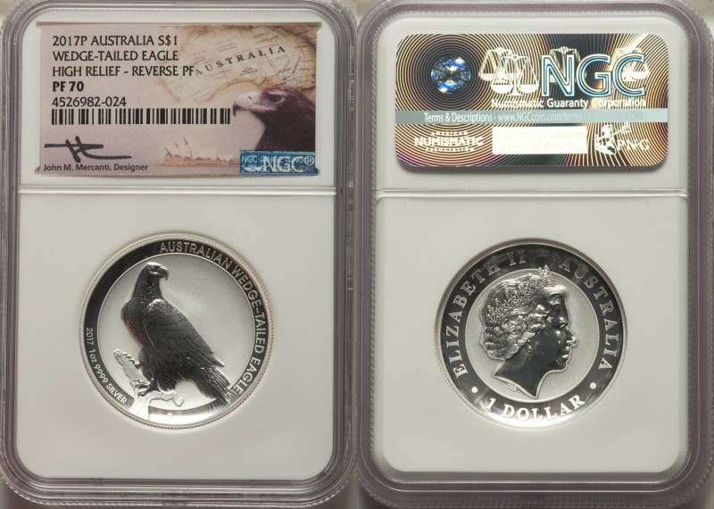 Elizabeth II silver Proof High Relief "Wedge-Tailed Eagle" Dollar 2017-P PR70 NG...