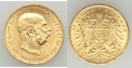Franz Joseph I gold 20 Corona 1910 AU, KM2818. 21mm. 6.79gm. AGW 0.1960 oz. 

HID09801242017