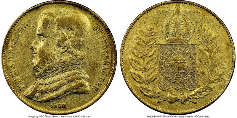 Pedro II gold 20000 Reis 1850 XF40 NGC, Rio de Janeiro mint, KM461. AGW 0.5286 o...