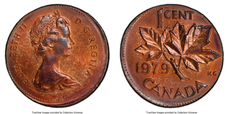 Elizabeth II Mint Error - Struck on Copper Planchet Cent 1979 MS64 Red and Brown...