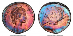 Elizabeth II Mint Error - Struck on Cent Planchet 25 Cents 1982 MS64 Red and Brown PCGS, KM74.

HID09801242017