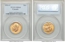 George V gold Sovereign 1911-C MS64 PCGS, Ottawa mint, KM20.

HID09801242017