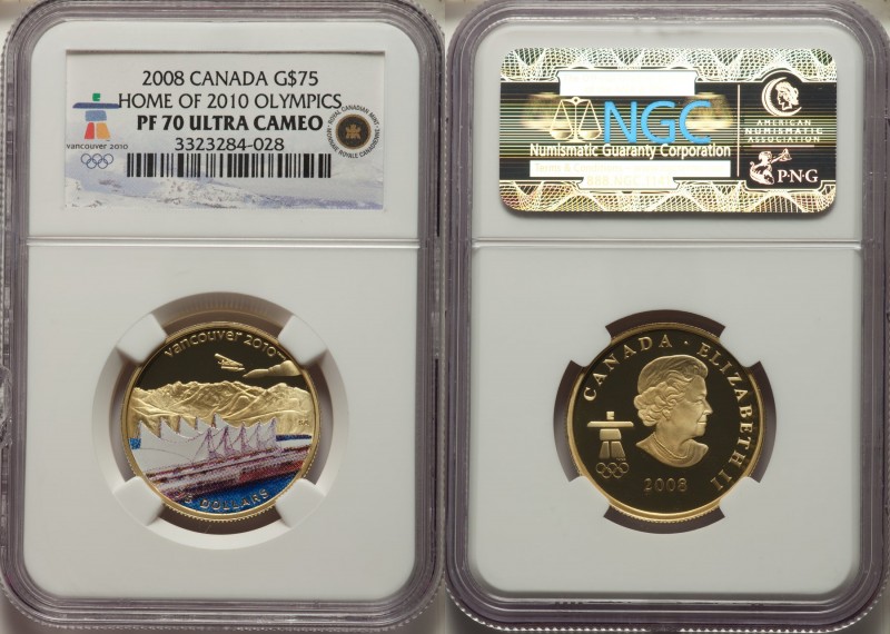 Elizabeth II gold Proof 75 Dollars 2008 PR70 Ultra Cameo NGC, Royal Canadian min...