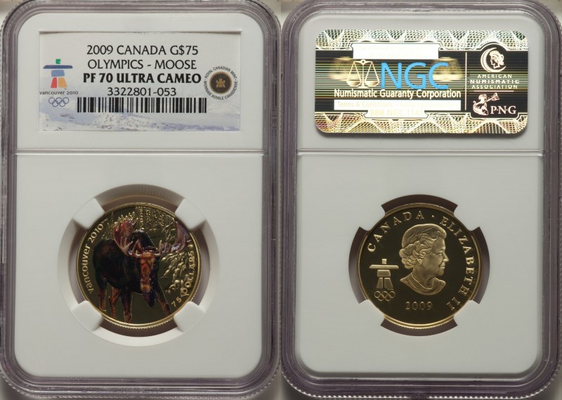 Elizabeth II gold Proof 75 Dollars 2009 PR70 Ultra Cameo NGC, Royal Canadian min...