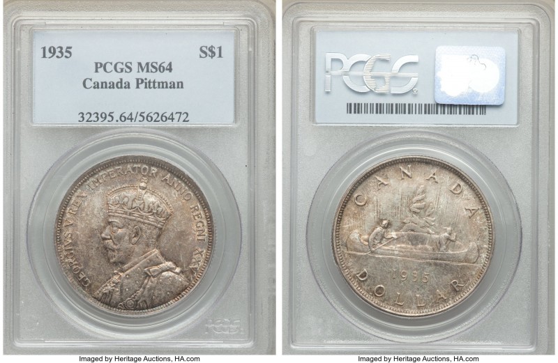 Pair of Certified Assorted Issues, 1) George V Dollar 1935 - MS64 PCGS, KM30. 2)...