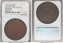 Charles IV bronze Santiago Proclamation Medal 1789 AU Details (Scratches) NGC, Fonrobert-9805. 43mm. From the Dresden Collection of Hispanic and Brazi...