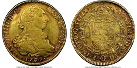 Charles IV gold 8 Escudos 1797 So-DA XF45 NGC, Santiago mint, KM54. Lovely merlot and ice blue peripheral toning. AGW 0.7615 oz. 

HID09801242017