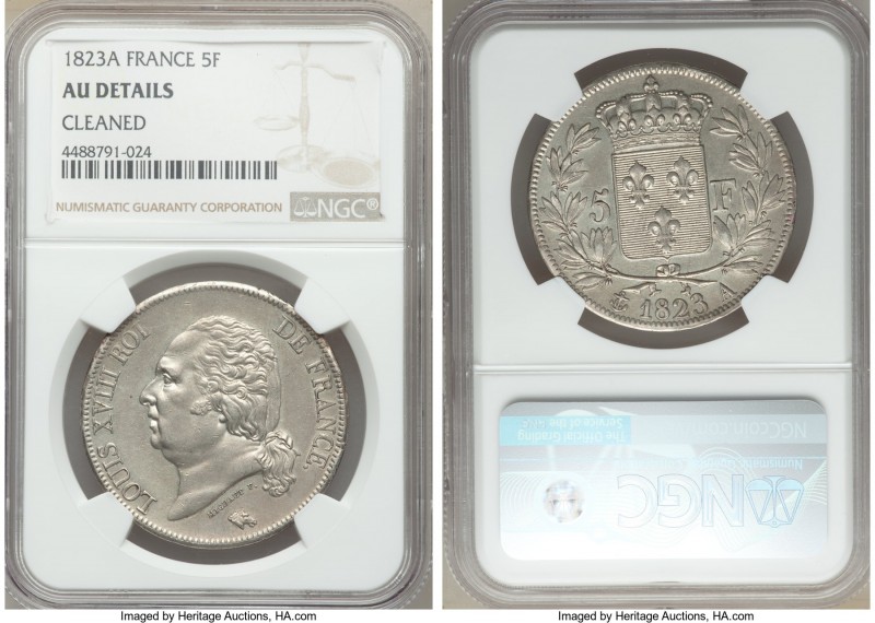 3-Piece Lot of Certified Assorted 5 Francs NGC, 1) Louis XVIII 5 Francs 1823-A -...