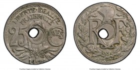 Republic Mint Error - Struck on 10 Centimes Planchet 25 Centimes 1924 AU53 PCGS, Poissy mint, Cornucopiae mintmark, KM867a (25 Centimes) struck on KM8...