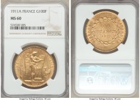 Republic gold 100 Francs 1911-A MS60 NGC, Paris mint, KM858. AGW 0.9334 oz. 

HID09801242017