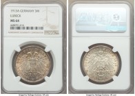 Lübeck. Free City 3 Mark 1913-A MS64 NGC, Berlin mint, KM215.

HID09801242017