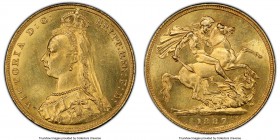 Victoria gold Sovereign 1887 MS62 PCGS, KM767, S-3866. Angled J variety. 

HID09801242017