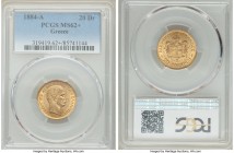 George I gold 20 Drachmai 1884-A MS62+ PCGS, Paris mint, KM56. One year type. AGW 0.1867 oz. 

HID09801242017