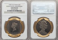 British Colony. Elizabeth II gold Proof 2 Crowns (2 oz) 1990 Gem Proof NGC, Pobjoy mint, KM1500. 40mm. 62.20gm. Mintage: 200. Commemorates the 150th a...
