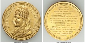 Papal States. Donus II gilt bronze Medal ND AU, 38mm. 23.08gm. By M.B. DONVS II PONT MAX his bust left in Papal tiara (jeweled three-tiered crown) / N...