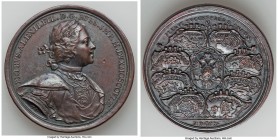 Peter I copper "Military Successes of 1710" Medal 1710-Dated AU, Diakov-39.6. 47mm. 41.4gm. Plain edge. Copy by T. Ivanov. Obv. Laureate, armored, and...