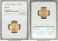 Confederation gold 20 Francs 1930-B MS66 NGC, Bern mint, KM35.1. AGW 0.1867 oz. 

HID09801242017