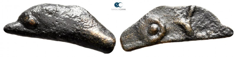 Scythia. Olbia 437-410 BC. 
Cast dolphin Æ

20 mm., 1,08 g.



very fine