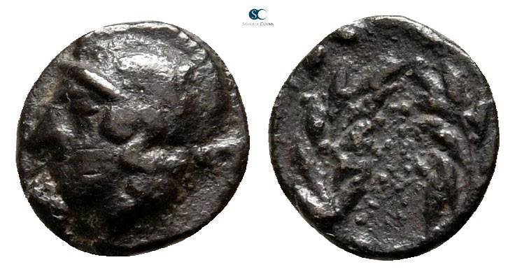 Aiolis. Elaia 450-400 BC. 
Hemiobol AR

7 mm., 0,32 g.



very fine