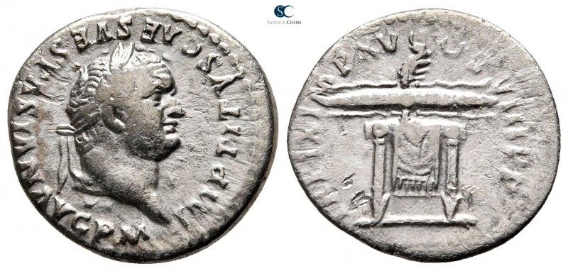Titus AD 79-81. Rome
Denarius AR

19 mm., 3,16 g.



nearly very fine