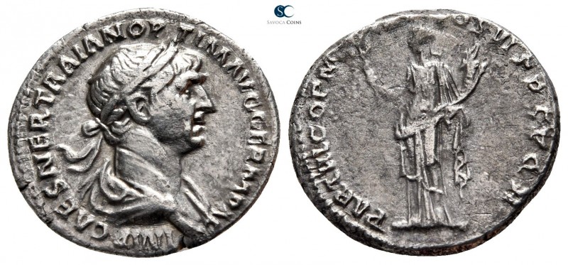 Trajan AD 98-117. Rome
Denarius AR

18 mm., 2,95 g.



very fine