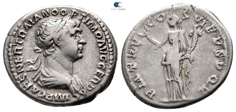 Trajan AD 98-117. Rome
Denarius AR

19 mm., 2,89 g.



very fine