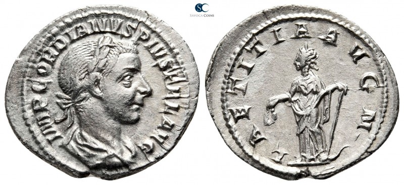 Gordian III AD 238-244. Rome
Denarius AR

21 mm., 2,25 g.



good very fi...