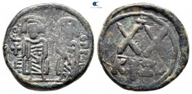 Phocas, with Leontia AD 602-610. Cyzicus. Half follis Æ