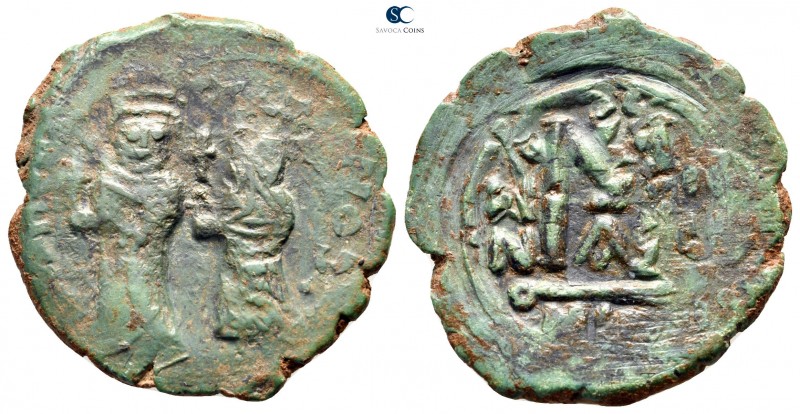 Heraclius with Heraclius Constantine AD 610-641. Nikomedia. 1st officina
Follis...