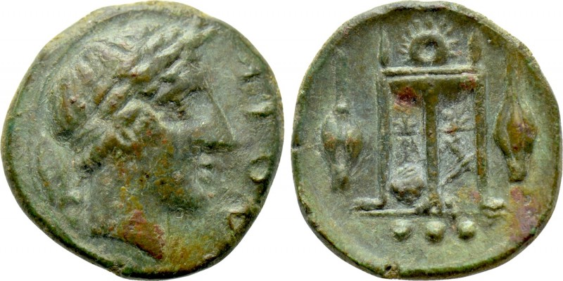 SICILY. Leontinoi. Ae (Circa 405-402 BC). Tetras. 

Obv: ΛEON. 
Laureate head...