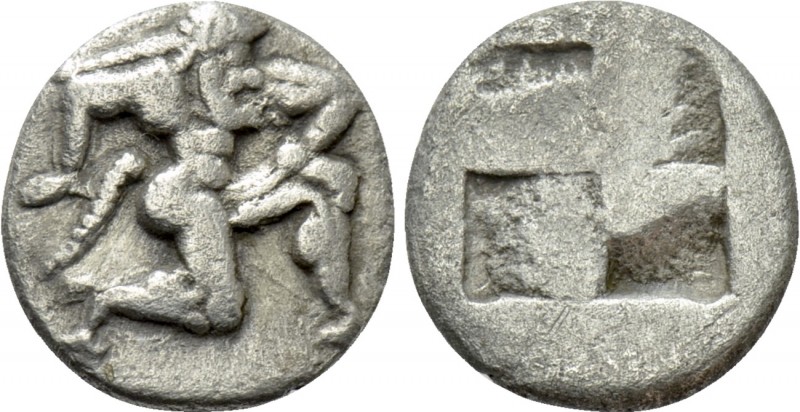 THRACE. Thasos. Obol (Circa 500 BC). 

Obv: Ityphallic Satyr in kneeling-runni...