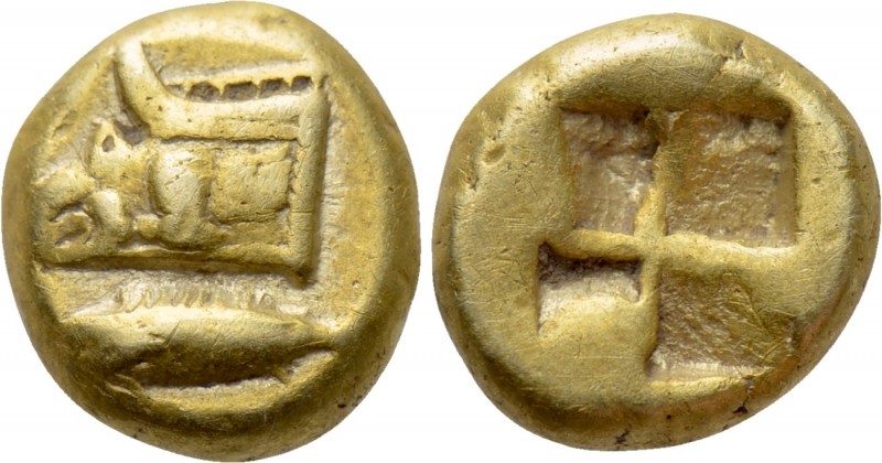 MYSIA. Kyzikos. EL Hemihekte (Circa 550-500 BC). 

Obv: Prow left, fore part i...