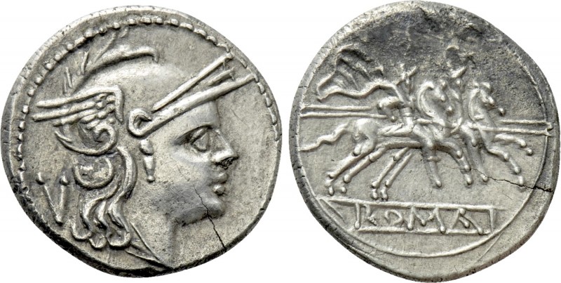 ANONYMOUS. Quinarius (214-213 BC). Quinarius. 

Obv: Helmeted head of Roma rig...