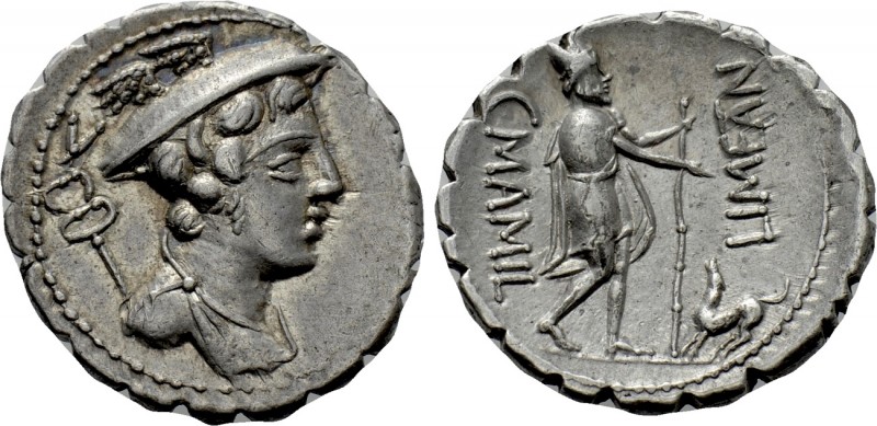 C. MAMILIUS LIMETANUS. Serrate Denarius (82 BC). Rome.

Obv: Draped bust of Me...