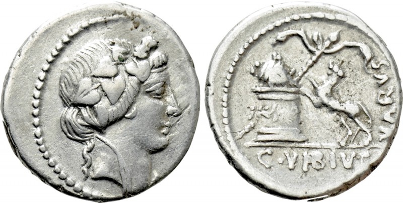 C. VIBIUS VARUS. Denarius (42 BC). Rome. 

Obv: Head of Bacchus, wearing ivy w...