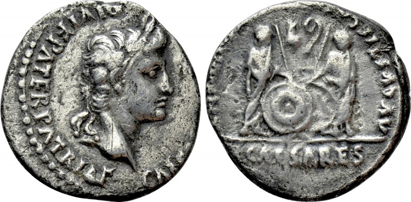 AUGUSTUS (27 BC-14 AD). Denarius. Lugdunum. 

Obv: CAESAR AVGVSTVS DIVI F PATE...