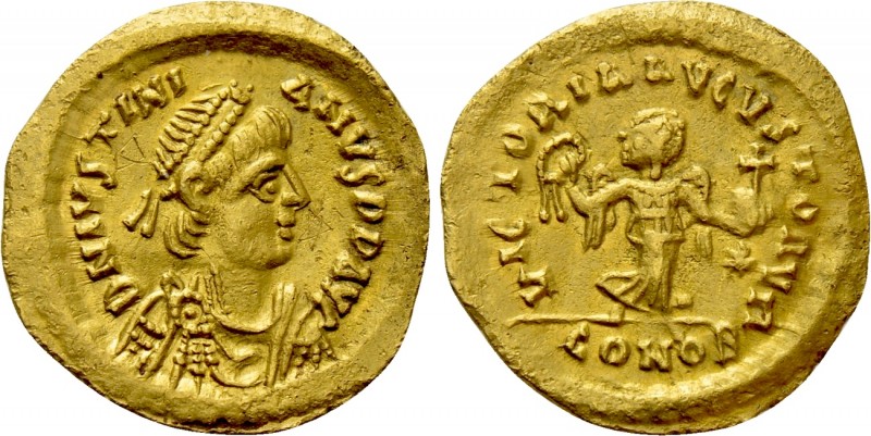 JUSTINIAN I (527-565). GOLD Semissis. Constantinople. 

Obv: D N IVSTINIANVS P...