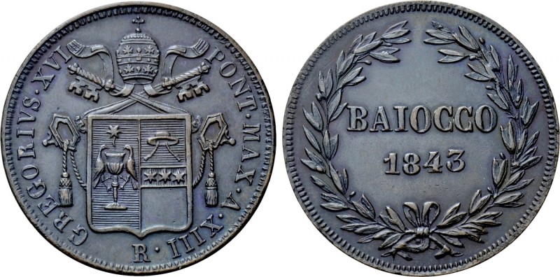 ITALY. Papal States. Gregory XVI (1831-1846). Biacco (1843). 

Obv: Date and v...