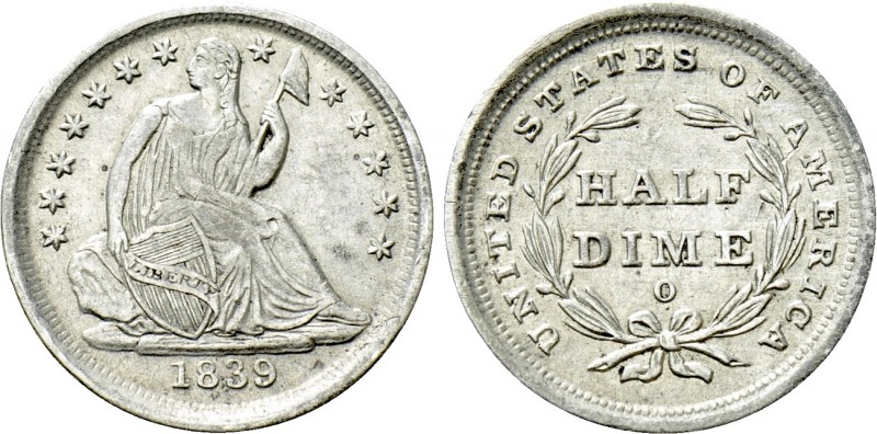 UNITED STATES. SILVER. Half Dime (1839). Philadelphia. Liberty seated with stars...