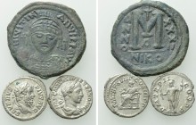 3 Ancient Coins; Septimius Severus, Justinian etc..