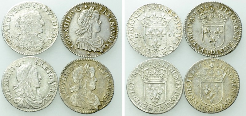 4 Coins of Louis XIV of France. 

Obv: .
Rev: .

. 

Condition: See pictu...